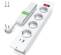 Multiprise Encastrable 4 Prises, Prise Encastrable Plan de Travail avec USB C PD 20 W, Multiprise de Table avec Interrupteur, Prise de Table Escamotable 2M Câble, Blanc