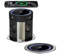 Multiprise encastrable 9 en 1 avec 4 Prises, 2 USB-C PD 75W, 2 USB-A & Charge sans Fil 15W - Prise encastrée pour Cuisine, Bureau, Plan de Travail, câble 1,8 m, Ø100 mm, Noir-Sewingvr