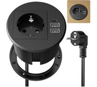 Multiprise Encastrable, avec 1 Prise, 2 USB-A et 1 USB-C, Ø 80mm, Pour Bureaux, Plans de Travail, Meubles, Noir