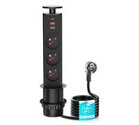 Multiprise Encastrable avec 3 Prise française,Airmom 4000W/16A Prise Escamotable avec 2 USB A,1 USB C PD20W,Prise Encastrable Plan de Travail Cuisine Bureau, Ø 60mm Câble 1,8m