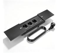 Multiprise Encastrable avec 3 Prises Schuko, 2 USB-A et 1 USB-C, Prise Encastrable Table de Travai avec Couvercle Coulissant en Aluminium, Bloc Prise Plan de Travail Cuisine Bureau, 1.8m Câble (Noir)
