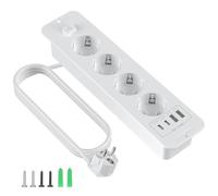 Multiprise encastrable avec USB, 4 prises avec USB A et type C, 8 en 1, plateau de table, quadruple encastrée, avec rallonge de 2 m, pour bureau, maison (blanc)