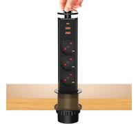 Multiprise Encastrable Bloc Prise Escamotable,Electrique 3 Prises avec USB C et 2 USB,Prise Plan de Travail Table,4000W/16A,Ø 60mm