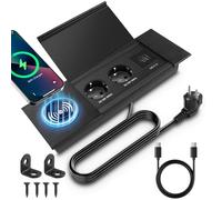 Multiprise encastrable escamotable à 2 Prises avec USB-C PD et Couvercle | multiprise encastrée, plateau de table, prise de table pour bureau, cuisine, bureau, table basse et table de conférence noire