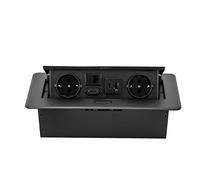 Multiprise encastrable escamotable en aluminium 2500 W avec 2 prises UE, USB-A & USB-C, LAN et HDMI, multiprise pour cuisine, salon et bureau