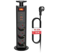 Multiprise Encastrable Multiprise Encastrable Bloc Escamotable 3 Prises USB C PD20W Noir