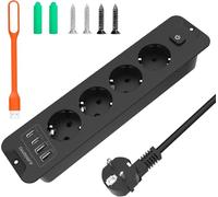 Multiprise Encastrable PD 20W 4 Prises Encastrable Plan de Travail avec 2 USB-A et 2 Type-C Multiprise Prise de Table avec Interrupteur 4000W 16A Rallonge pour Multiple Outlet, Noir, Câble 2m