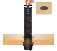 Multiprise Encastrable PD 30W USB C1, Bloc Prise Escamotable 3 Prises avec USB, Prise Plan de Travail Table, 4000W/16A, Ø 60mm Câble 1,8m - pour Cuisine Bureau Noir