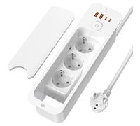 Multiprise encastrable rétractable à 3 prises avec 2USB-A & 2USB-C PD20W charge rapide, multiprise encastrée de table avec interrupteur de sécurité, câble de 1,8 m, 2500 W, pour bureau, cuisine