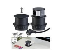 Multiprise encastrable - REVOLT - 3 prises 230V et 2 USB - Noir mat - Compacte - Intérieur