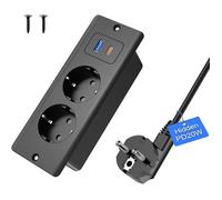 Multiprise encastrée, 2 prises, 1 USB-A, 1 USB-C 20 W, multiprise rétractable de bureau 4 en 1 avec câble de 1,8 m, blanc