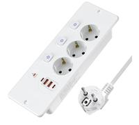 Multiprise escamotable à 3 prises avec 4 ports USB, multiprise encastrable, prise de table avec 2 ports USB C, plateau de table avec 3 interrupteurs, câble de 2 m, blanc
