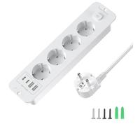 Multiprise escamotable à 4 prises avec 4 ports USB - Multiprise encastrable - Multiprise de table avec 2 ports USB C - Plateau de table - Câble de 2 m - Blanc