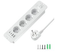 Multiprise escamotable à 4 prises et 2 ports USB, encastrable, plateau de table, câble de 2 m, blanc