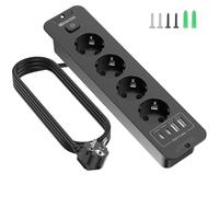 Multiprise escamotable à 4 prises, multiprise encastrée avec 2 USB, multiprise encastrée, prise de table avec 2 USB C, prise encastrée pour plateau de table, câble de 3 m, noir