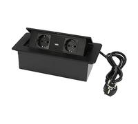 Multiprise escamotable, prise encastrable avec USB + type C Pop Up - Prise de table avec 2 prises UE pour plan de travail et bureau (noir)