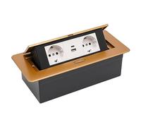Multiprise escamotable, prise encastrable avec USB + type C Pop Up - Prise de table avec 2 prises UE pour plan de travail et bureau - Doré