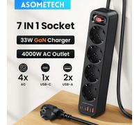 Multiprise EU Plug Power Strip, Charge rapide, Protecteur de surtension, 4AC Outlet, Multi Extension, 4 USB, 4000 m rette, PD 33W, 1.5 W Black