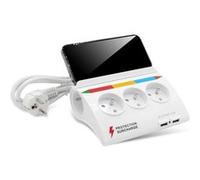 FISHTEC - Multiprise 5 Prises Couleurs avec 2 Ports USB 2.1A - Support Smartphone - Interrupteur et Protection Surcharge - Pieds antidérapants - Cable 1.5 m - Blanc