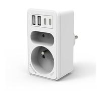 Multiprise Frontale Biplite avec 2 Prises 16A + 6A Norme Française, 2 USB-A et 2 USB-C - 6 en 1 pour Téléphone, Tablette