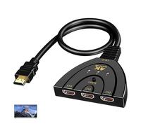 Multiprise HDMI Switch 3 Entrées 1 Sortie, Commutateur HDMI 4K Ultra HD, Sélecteur Bouton Manuel Compatible avec TV, PC, Roku, Fire TV Stick, Xbox, PS5, PS4, Blu-Ray, Projecteur, Moniteur HD