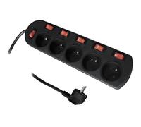Bloc multiprise Zenitech 5 prises 16A 2P + T + 6 interrupteurs avec voyant lumineux 3 m Noir