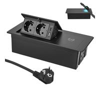 Multiprise intégrée pour le bureau - Multiprise pliable avec 20 W QC3.0 USB C et charge sans fil Qi 15 W (pour téléphone/montre/écouteurs), interrupteur pop-up, câble 16 AWG de 1,8 m, noir