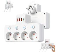 Multiprise Intelligente sans Fil - 3 ou 4 Prises avec Ports USB et Interrupteurs Individuels, Multiprise Murale Multiple, Bloc Prise Multiple Compact pour Bureau et Maison (4Prises, sans Fil)