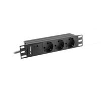 Multiprise Lanberg pour armoires 10 pouces, 1U, 16 A, 3 prises Schuko, 2 m, noir