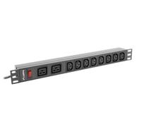 Multiprise Lanberg pour rack 1U 16A PDU 19", 2 prises C19, 8 prises IEC C13, câb