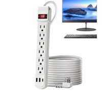 Multiprise Longue - Station de Charge 6 Prises avec Fiche Plate pour Bureau | Prolongateur 1,5m avec 2 Ports USB et 1 Port Type C,pour Maison, Bureau, Mur, Ordinateur, Voyage
