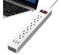 Multiprise Longue,Station de Recharge 6 Prises - Prolongateur 1,5m avec 2 Ports USB et 1 Port Type C - pour Maison, Chambre, Mur, Voyage, Camping-Car, Appareils