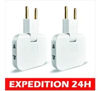 Multiprise - LOT 2 Prises - 3 Connexion Pivotante 180° - Matériau Ignifuge - Compacte
