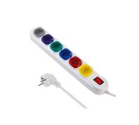 Maclean Multiprise MCE509W - 6 prises, interrupteur, 1,5 m, 250VAC/10A - Blanche