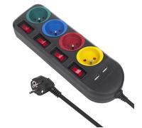 Rallonge électrique Multiprises 4 prises avec 2 entrées USB noir