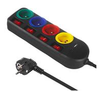 Maclean Multiprise MCE508 B 4 prises + 2 USB avec interrupteurs individuels 1,5 m noir