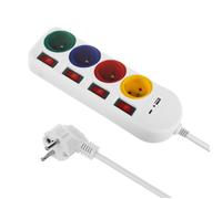 Multiprise - Maclean - MCE508 W - 4 prises + 2 USB - Interrupteurs individuels - 1,5m blanc