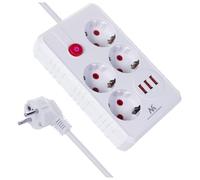 Maclean Multiprise MCE392 W – 4 prises + 3 ports USB, 1,5 m, 110–240V, 2,1 A max, 2500W – Blanc