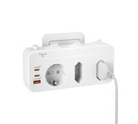 Multiprise Murale 3 Prises, Bloc Prise Multiple avec Interrupteur Individuel, Triplite Electrique 1 Schuko 2 Euro, Multiprise Parafoudre et Surtension Sécurité Enfant Intégrée, Blanc