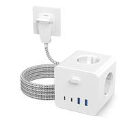 Multiprise murale 4000 W, adaptateur multifonction avec 2 ports USB, 2 ports USB type C, câble d'extension de 3 m, 4 prises secteur, prises multiples