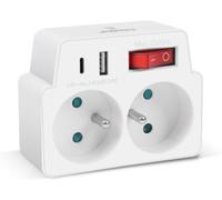 Multiprise Murale,Adapteur Fiche Multiprise Biplite avec Interrupteur pour façade,Aver 2 Prise Murale et Ports USB,Type C