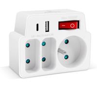 Multiprise Murale,Adapteur Fiche Multiprise Biplite avec Interrupteur pour façade,Aver 3 Prise Murale et Ports USB,Type C
