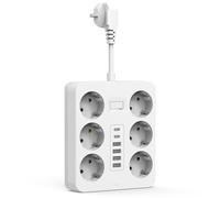 Multiprise Murale avec 6 Sortie AC et 6 Ports USB, 12 en 1 Prise Électrique Adaptateur Secteur avec Interrupteur, Secteur USB C Convient pour Domicile, Bureau, Compatible pour Phone, Pad