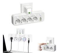 Multiprise Murale avec Interrupteurs Individuels,2/3/4/5 Prises EU+USB,Conception Polyvalente et Sécurisée pour la Maison,Multiprise Murale Française,3 en 1 Prise Chargeur Française (A, 4Prises)