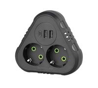 Multiprise Murale Double Prise avec 2 Ports USB et 1 Type C, Adaptateur Secteur 2500W 10A, Multiprise Parafoudre et Surtension Compacte pour Maison Bureau Voyage (Noir)