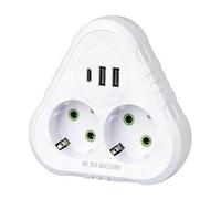 Multiprise Murale Double Prise avec 2 Ports USB et 1 Type C, Adaptateur Secteur 2500W 10A, Multiprise Parafoudre et Surtension Compacte pour Maison Bureau Voyage (Blanc)