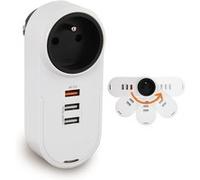 FISHTEC Multiprise Murale avec Prise Pivotante à 180 Degrés - 3 Ports USB avec 1 Charge Rapide QC 3.0 et Fiche Rotative - Chargeur Secteur Puissant 3680W pour Maison Bureau et Voyage