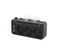Multiprise Murale Française avec Interrupteur Individuel et Charge PD20W | Bloc Prise Multiple avec USB C,Multi Prise Parafoudre et Surtension,Triplette Electrique Rotation Verticale Horizontal,Noir