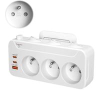 Multiprise murale USB-C 3 prises françaises PD 20W QC 18W triplite rotative horizontale verticale parafoudre interrupteur blanc