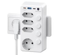 Multiprise Murale USB C, Prise Multiple 4 Prises avec Interrupteur, Charge Rapide PD20W, Rotative Horizontale et Verticale, Multiprise Parafoudre pour Bureau, Maison, Blanc